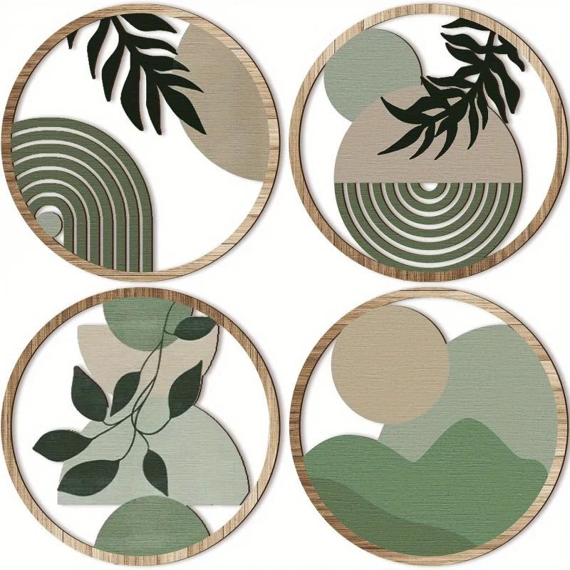 Bohemian Wooden Wall Art Set (4-Piece) — Geometric Nursery & Living Room Decor