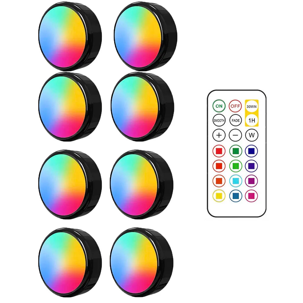 RGBW LED Puck Light Kit — 16-Color Remote Control Under Cabinet Light