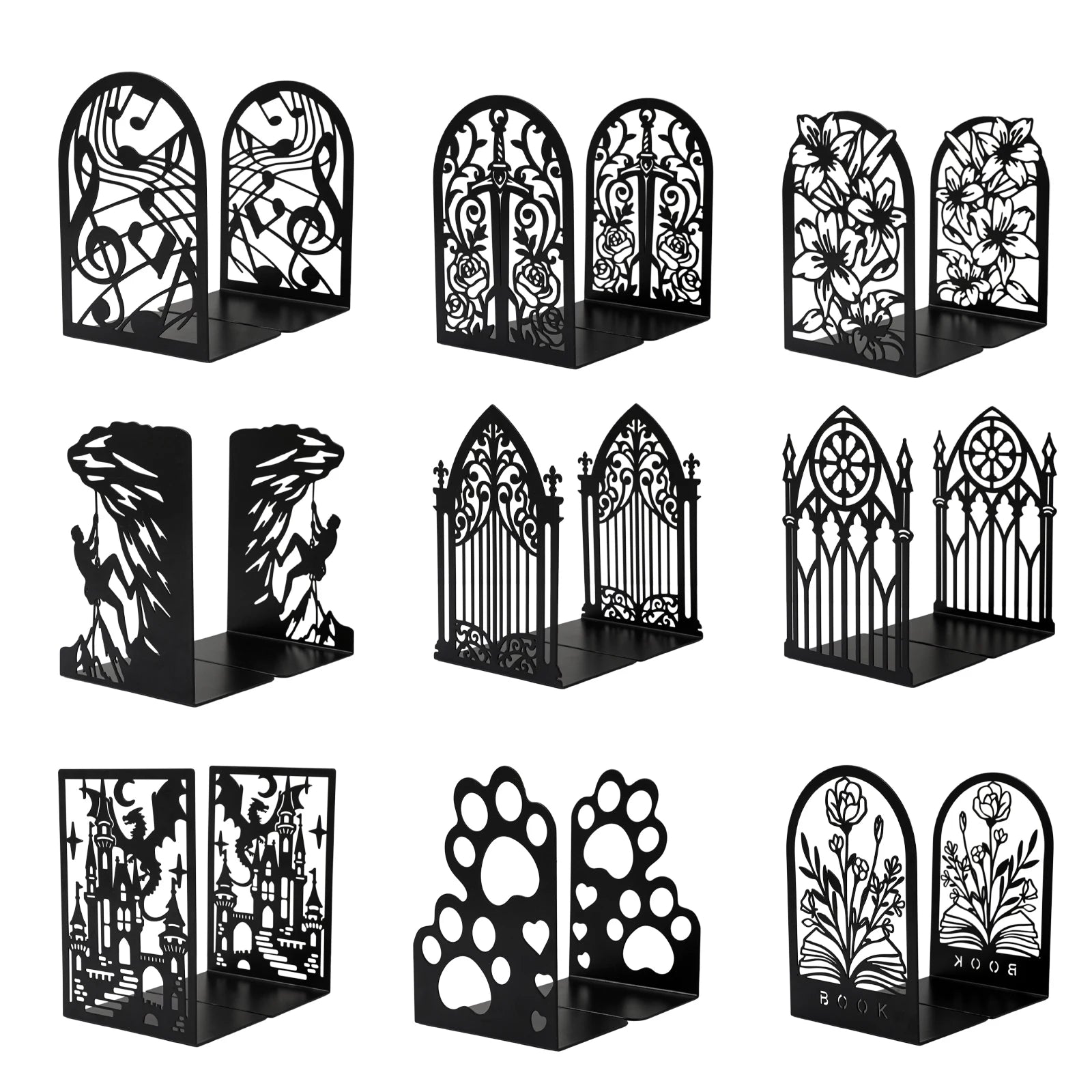Metal Decorative Bookends — Heavy-Duty Shelf Organizer Set