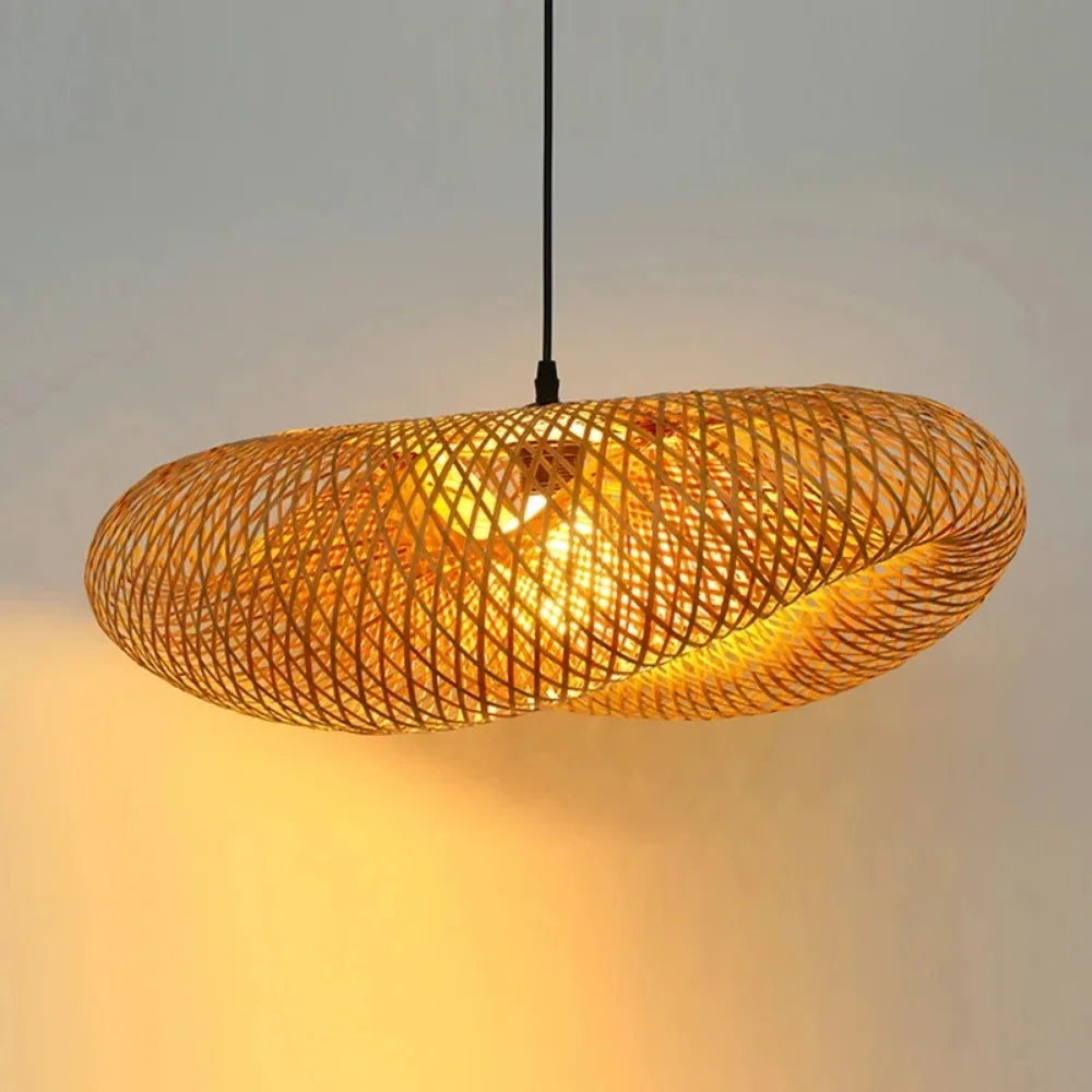 Handwoven Bamboo Pendant Light — Vintage Artisan Ceiling Fixture