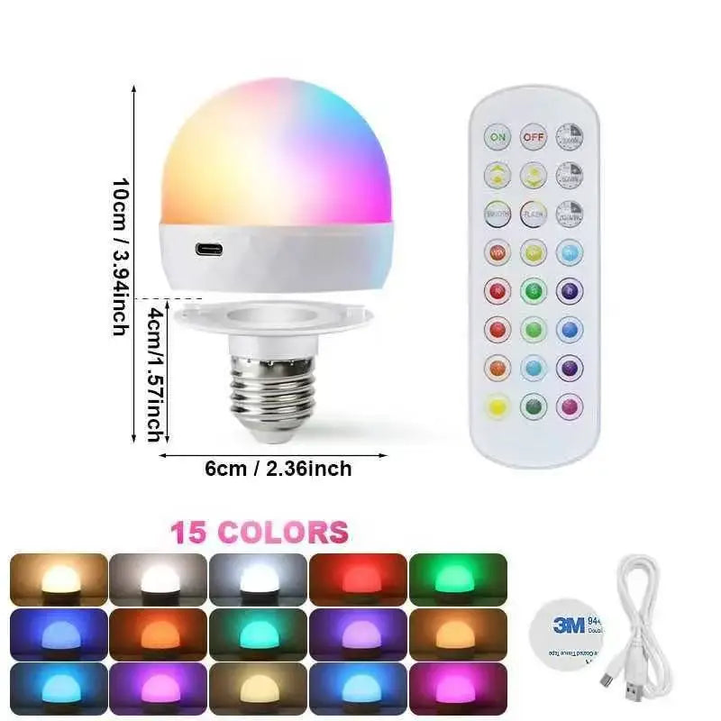 USB Rechargeable RGB LED Bulb — Smart Remote Dimmable Light