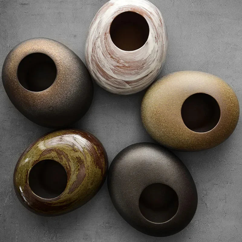 Japanese Black Terracotta Vase — Abstract Stoneware-Look Vessel