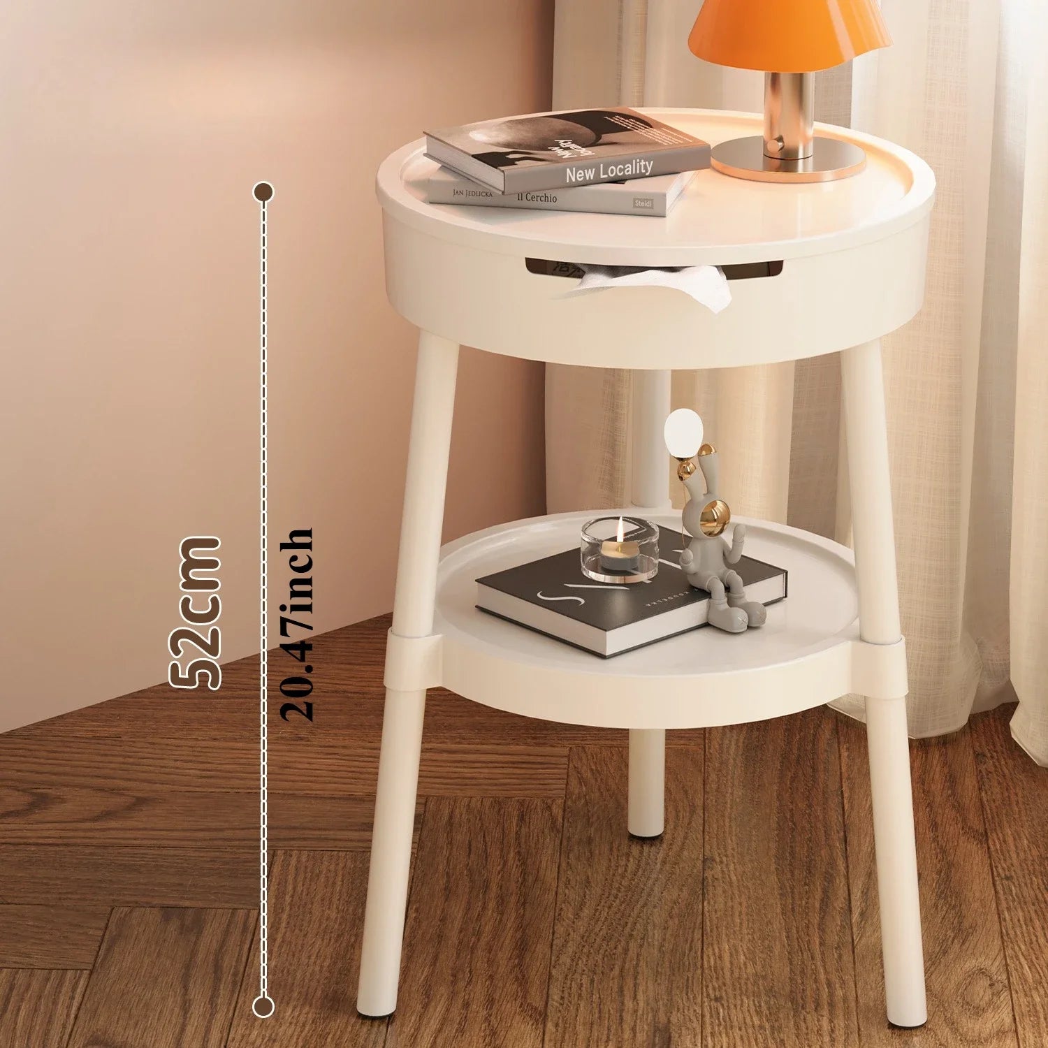 Round Minimalist Mobile Nightstand — Modern Bedroom Side Table