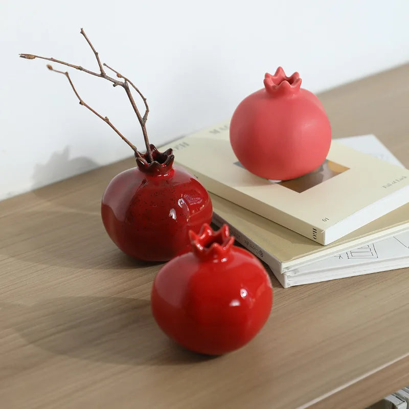 Pomegranate Fruit-Shaped Ceramic Vase — Desktop Hydroponic Flower Pot