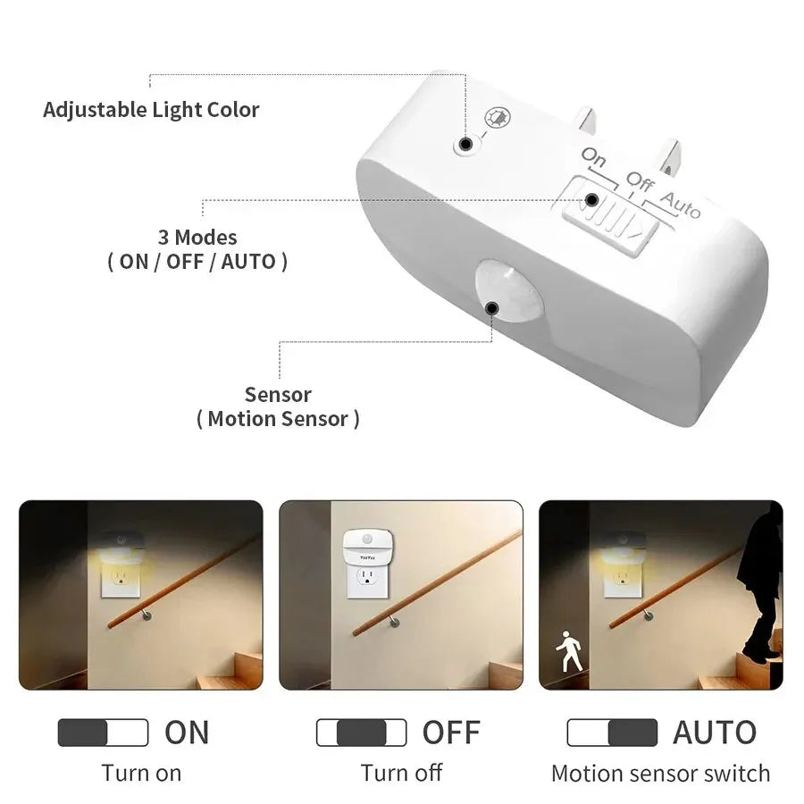 Plug-In Motion Sensor Night Light — Wireless Socket Lamp for Bedroom & Hallway
