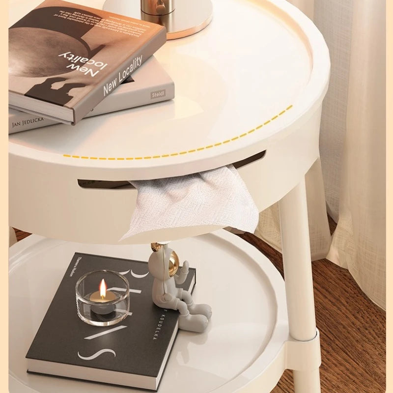 Round Minimalist Mobile Nightstand — Modern Bedroom Side Table