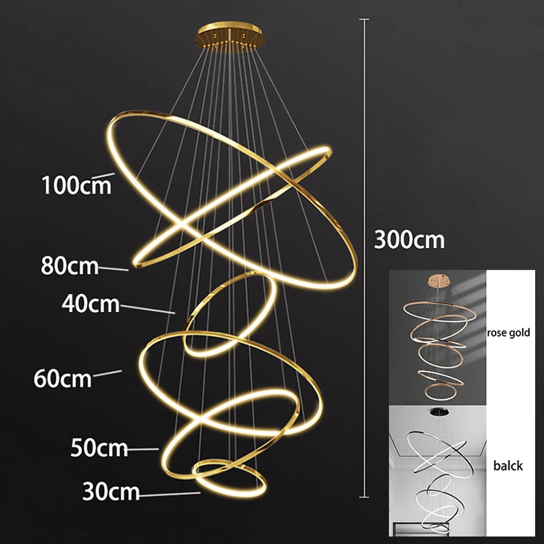 Tiered Ring Villa Chandelier — Grand Staircase Ceiling Light