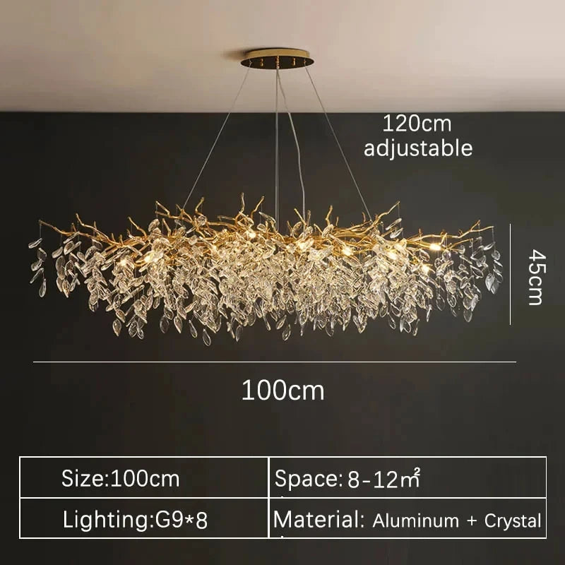 Gold Crystal Chandelier — Luxury LED Ceiling Fixture for Dining & Living Rooms