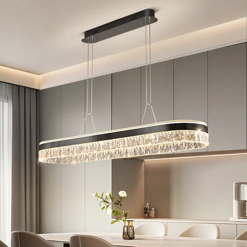 Linear LED Strip Chandelier — Gold & Black Modern Ceiling Light