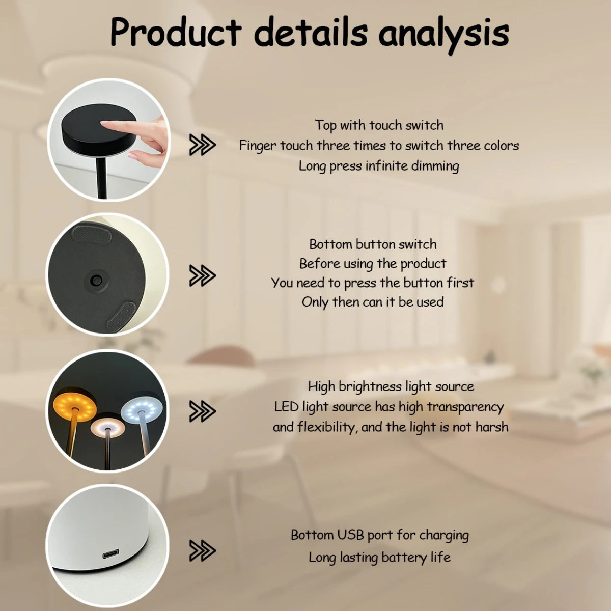 LED Ambient Desk Lamp — Touch-Control Dimmable Night Light