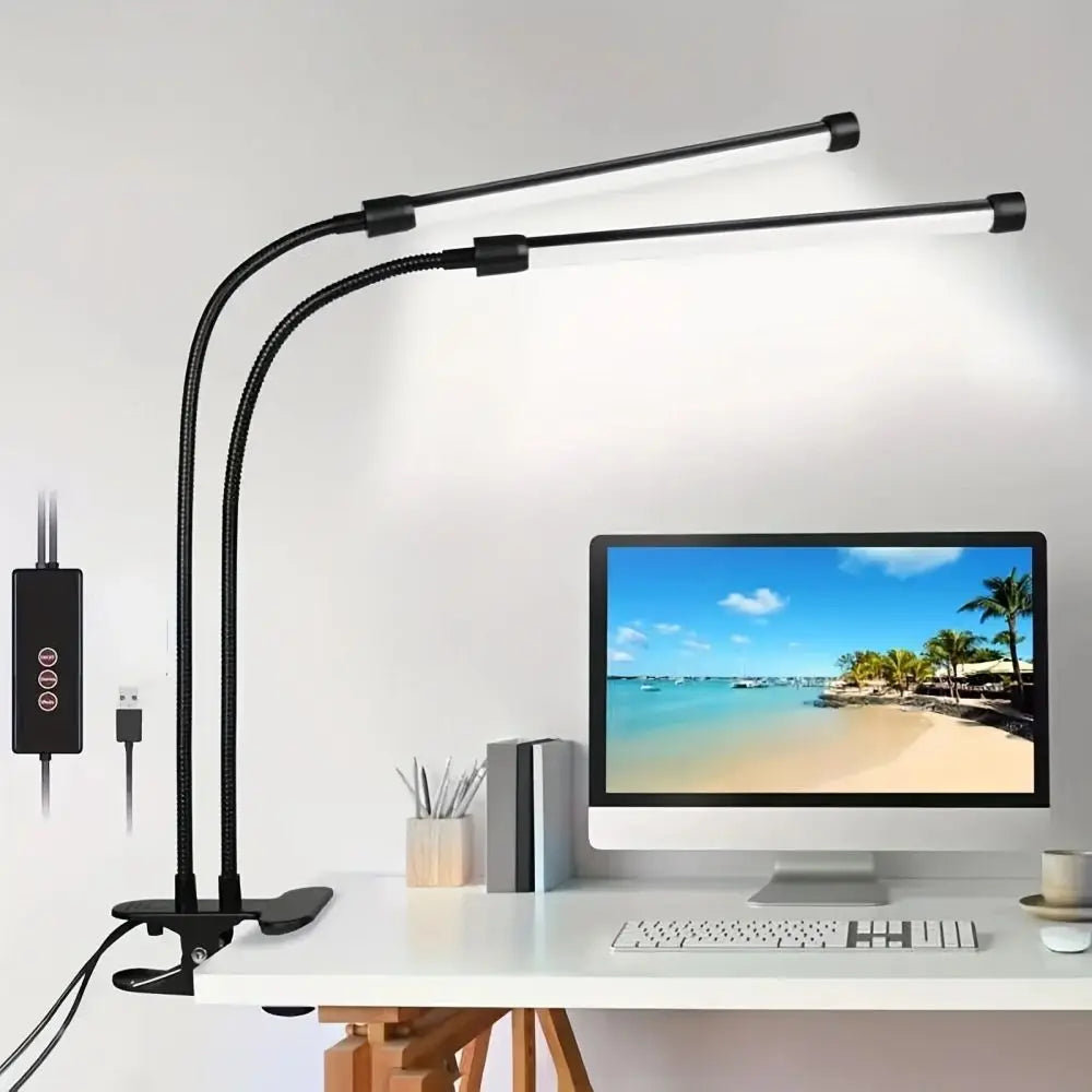 Clip-On LED Desk Lamp — Dimmable USB Reading Light with Clamp