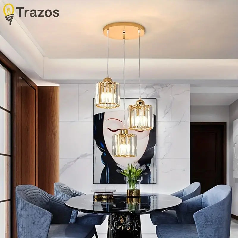 Small Crystal Dining Chandelier — Round Modern Table Light Fixture