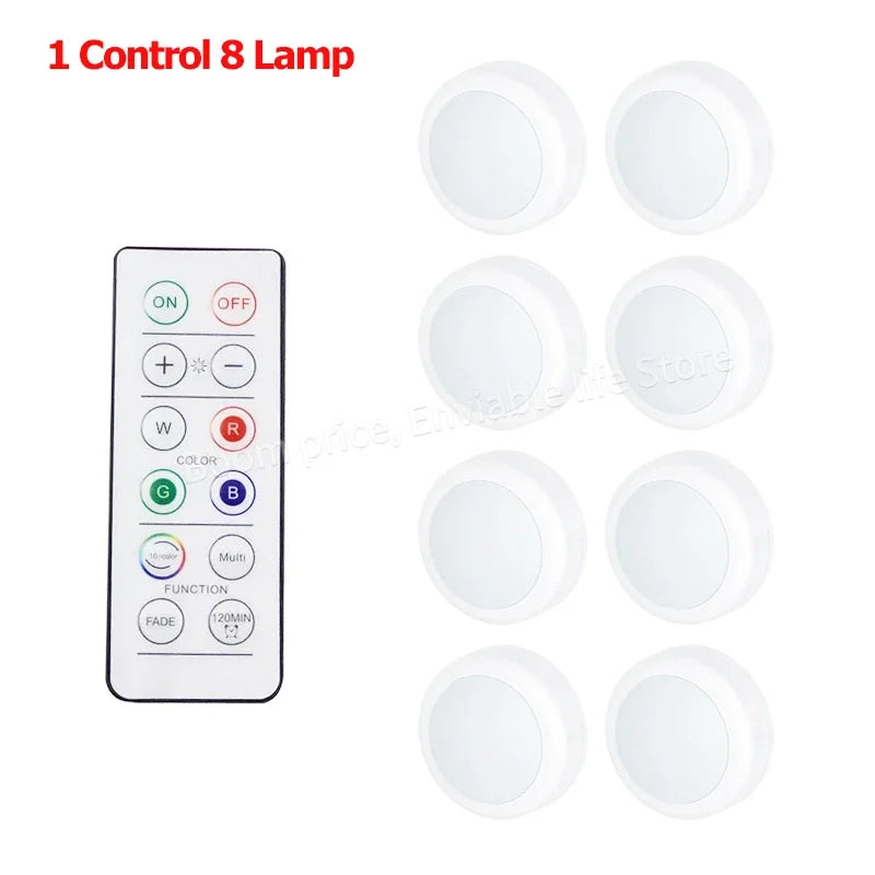 Remote Control Puck Light Kit — Battery-Powered Dimmable Cabinet Lights
