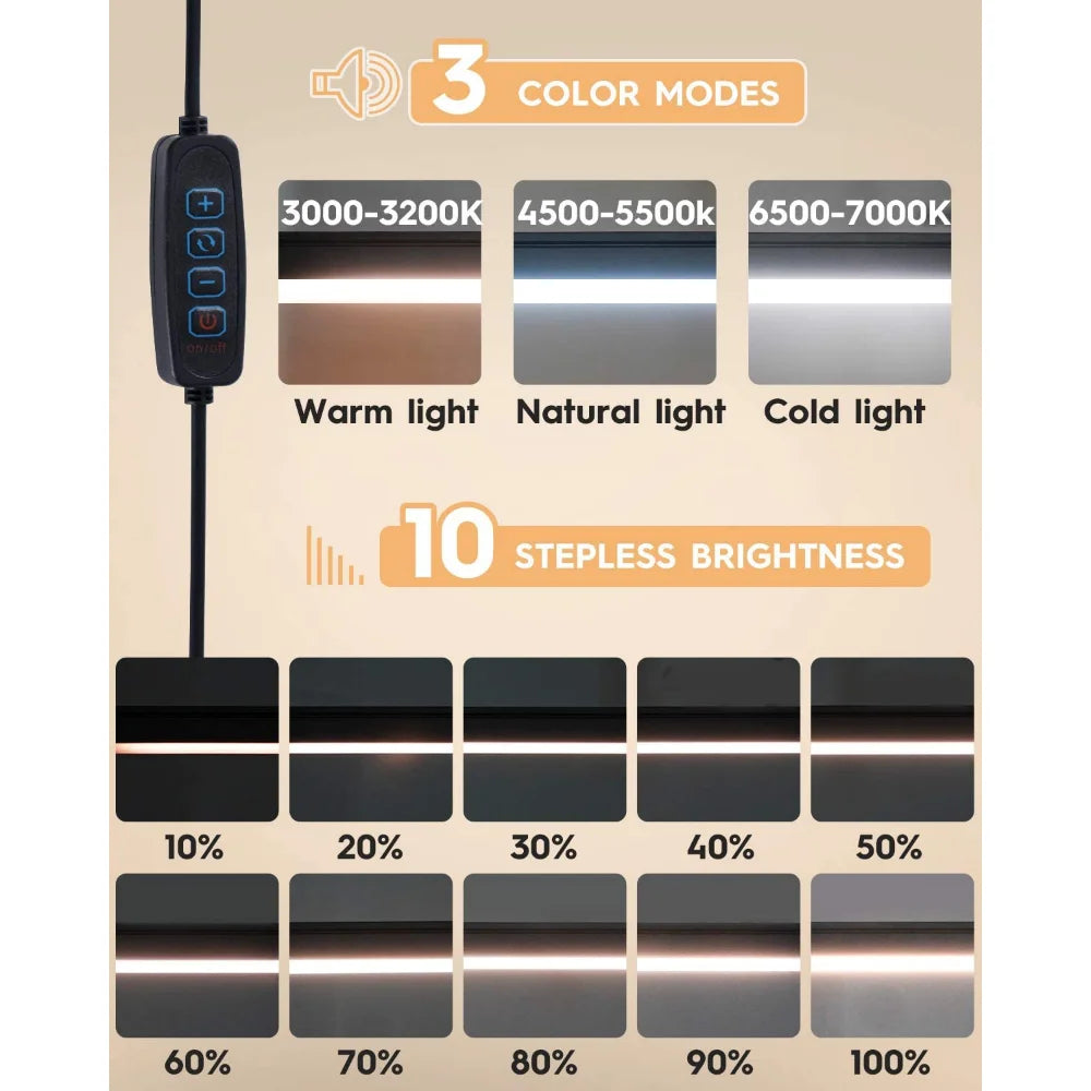 Swing-Arm LED Desk Lamp — 10-Brightness Eye-Care Clamp Light
