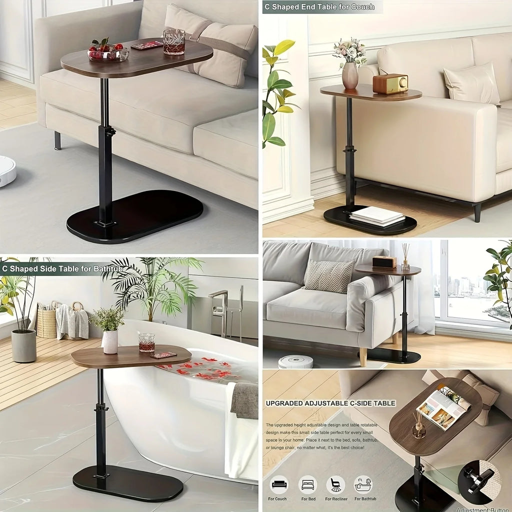Adjustable Height Wooden Side Table — Portable Sofa & Office Accent Table