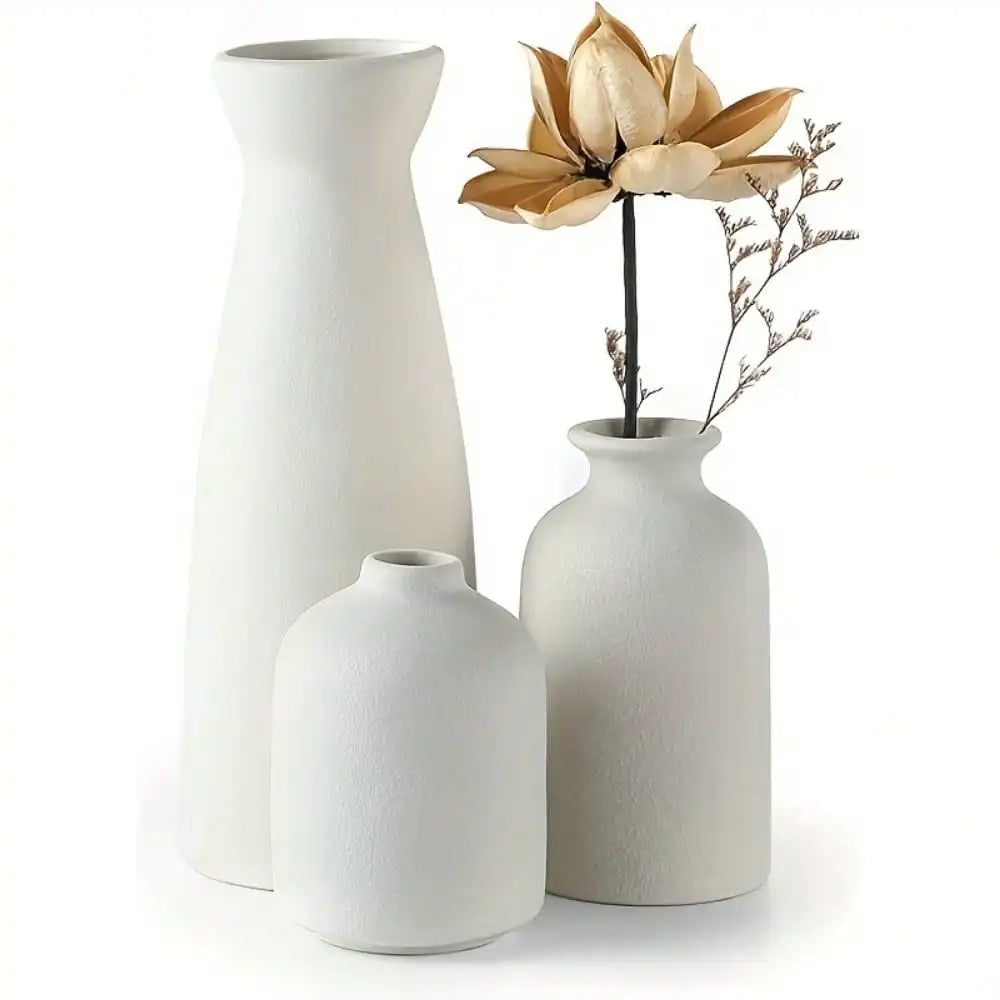 Bohemian Farmhouse Ceramic Vase Set (3-Piece) — Shelf & Table Decor