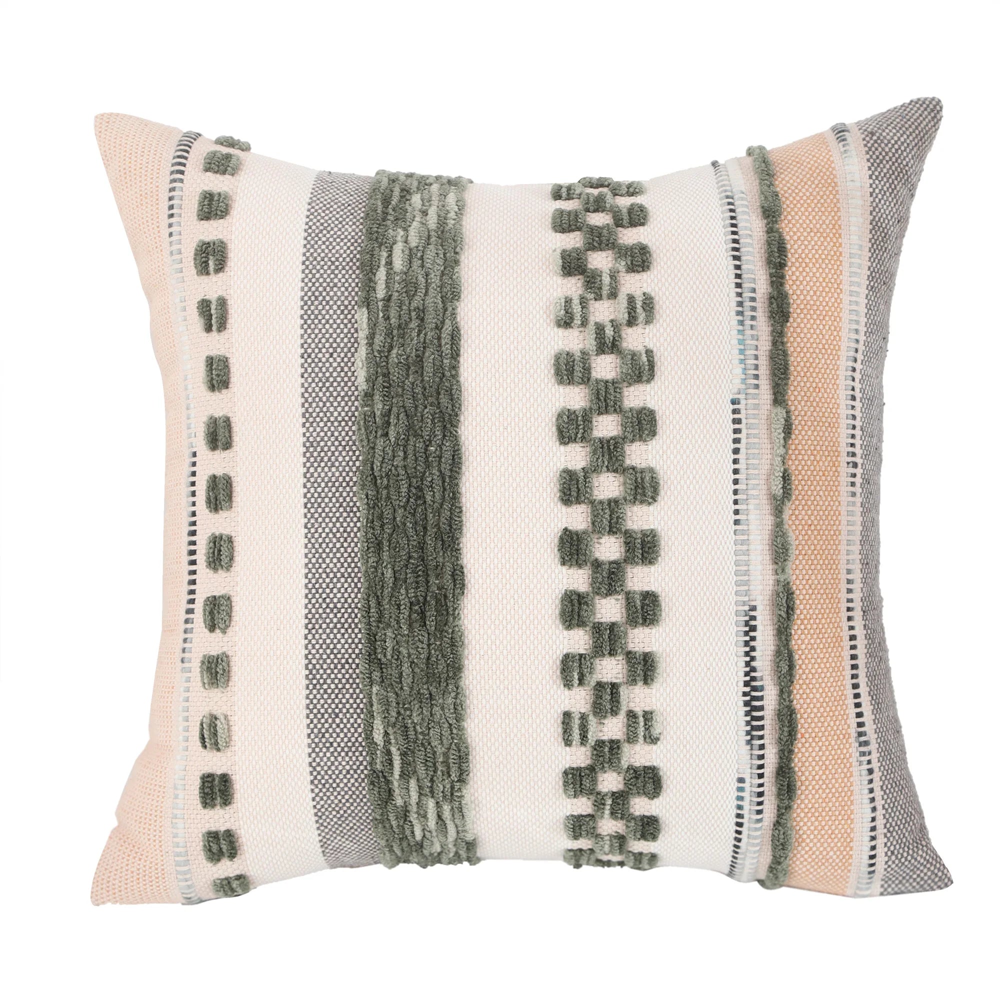 Boho Striped Chenille Pillow Cover — Plush Textured Square Cushion