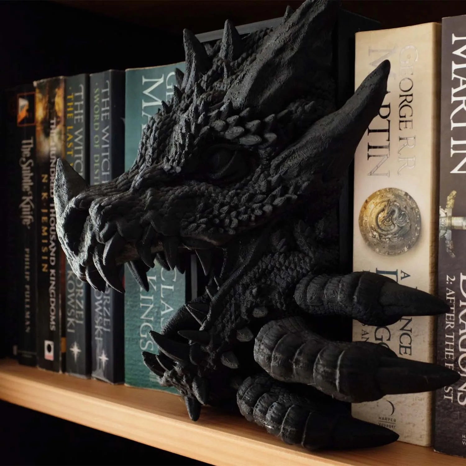 3D Printed Fantasy Dragon Bookend — Sculptural Bookshelf Decor