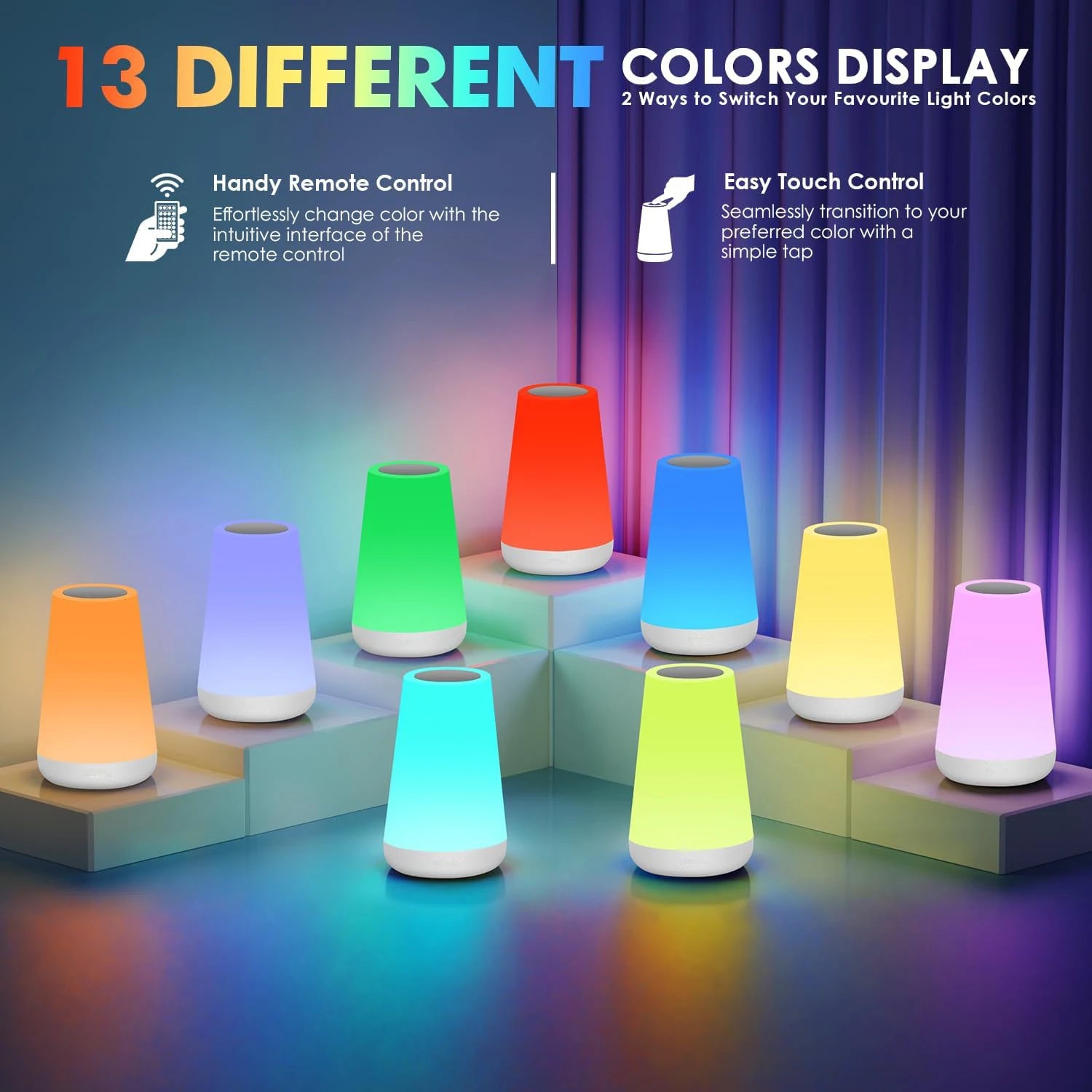 13-Color Rechargeable Night Light — Touch & Remote Dimmable RGB Lamp