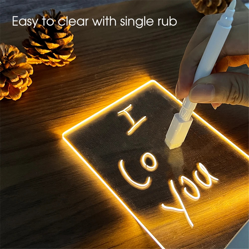 LED Acrylic Message Board Night Light — Erasable Desk Memo Lamp