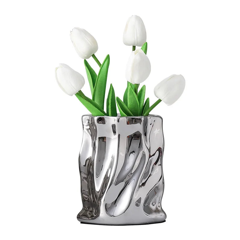 Nordic Irregular Electroplated Ceramic Vase — Modern Sculptural Accent