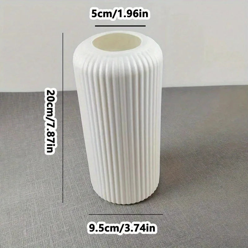 Chic Ribbed Ceramic-Look Vase — Compact Decorative Floral Piece