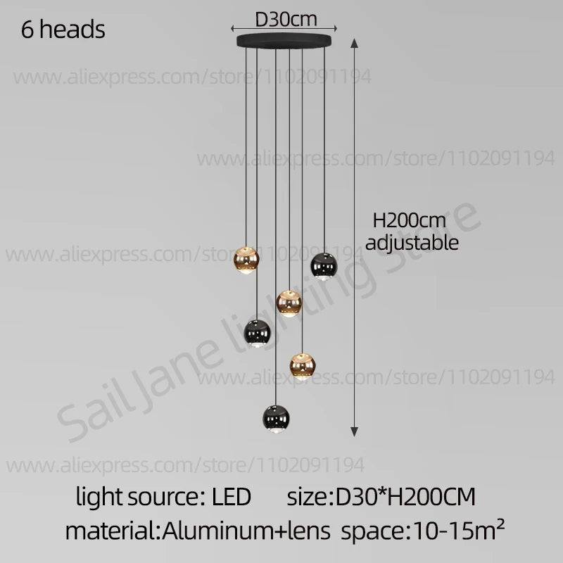 Nordic Circular Staircase Chandelier — Gold & Black Villa Pendant Light