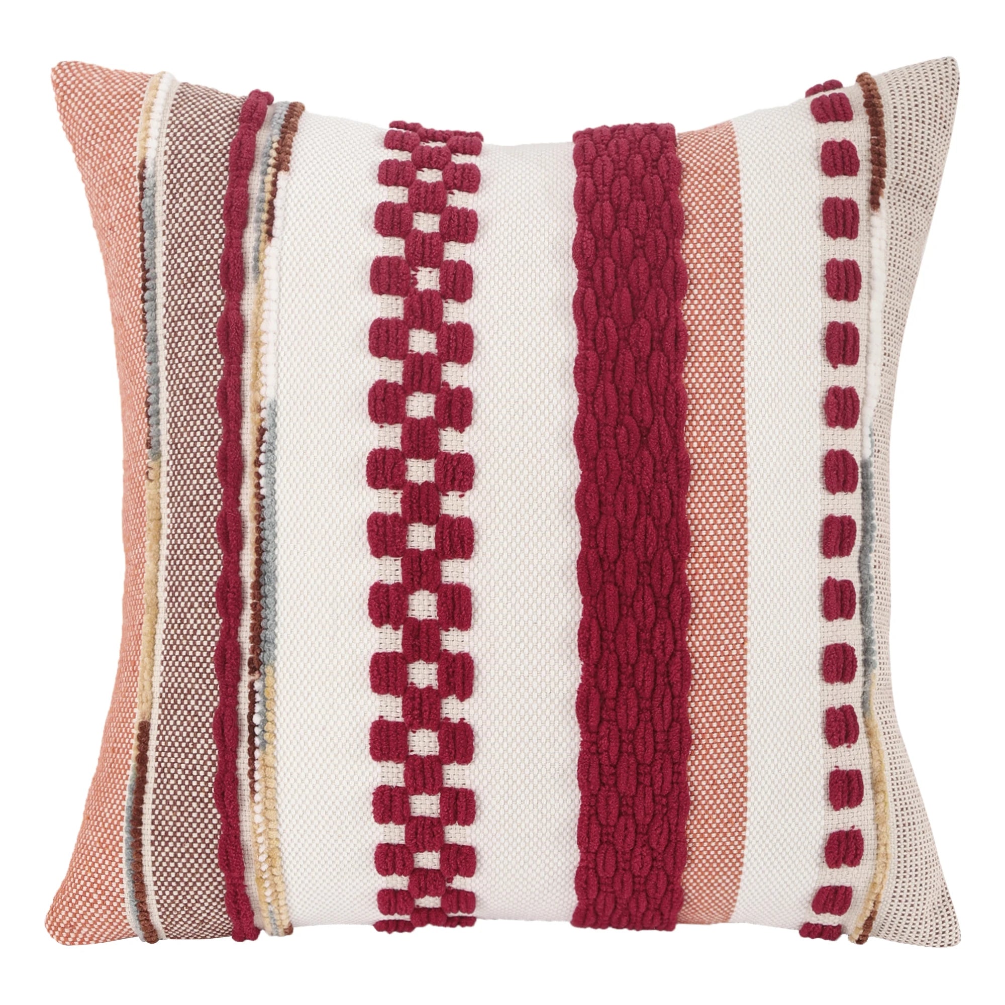 Boho Striped Chenille Pillow Cover — Plush Textured Square Cushion