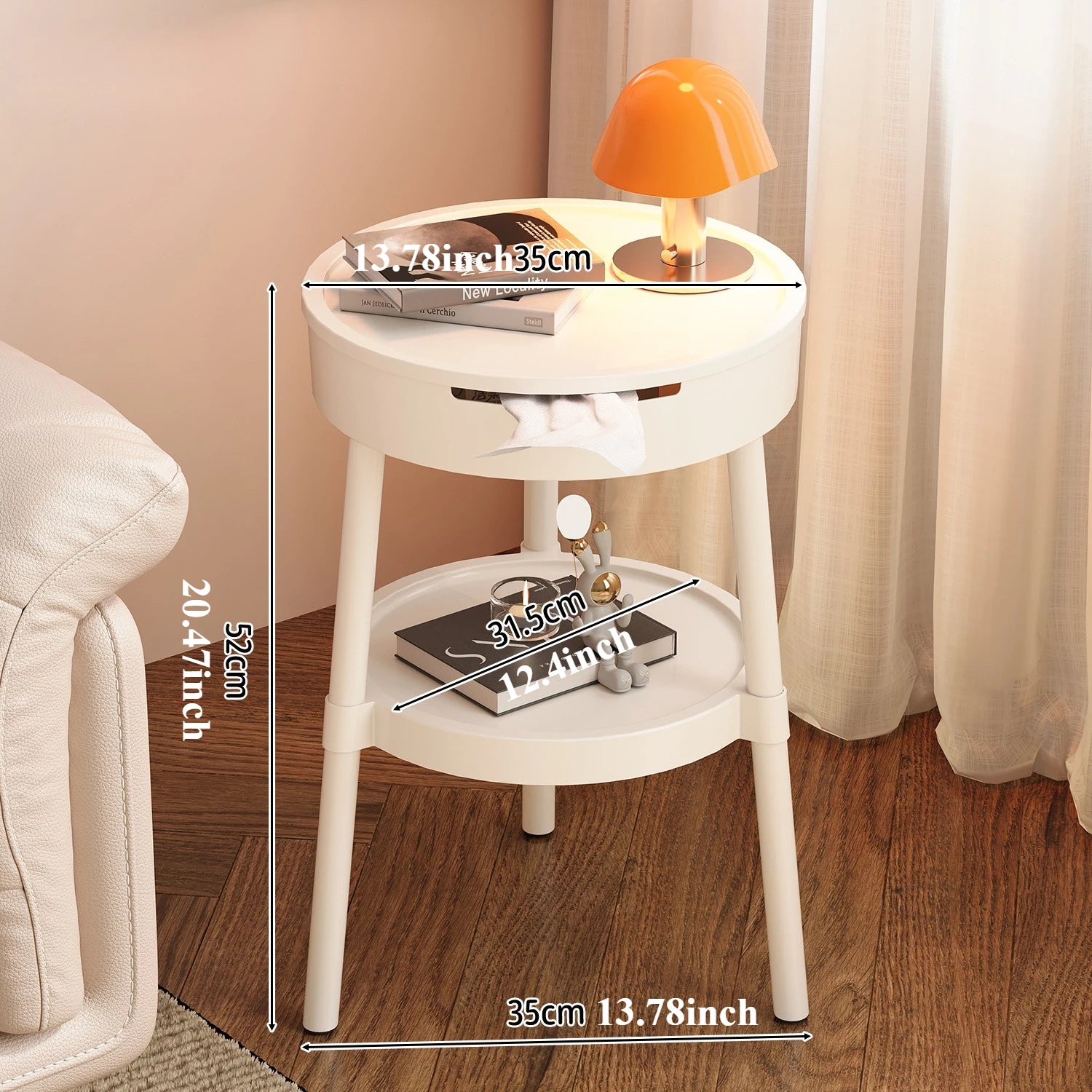 Round Minimalist Mobile Nightstand — Modern Bedroom Side Table