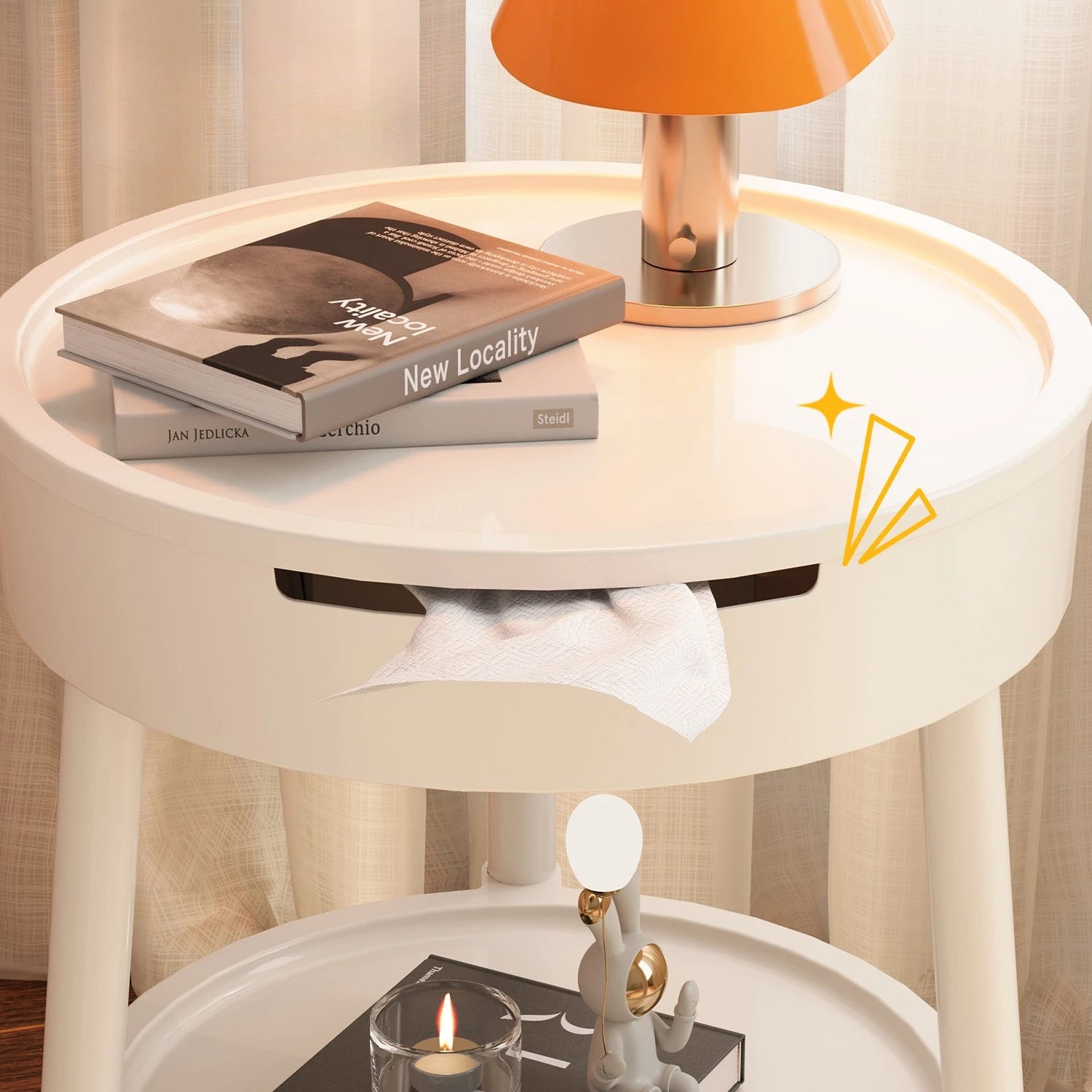 Round Minimalist Mobile Nightstand — Modern Bedroom Side Table