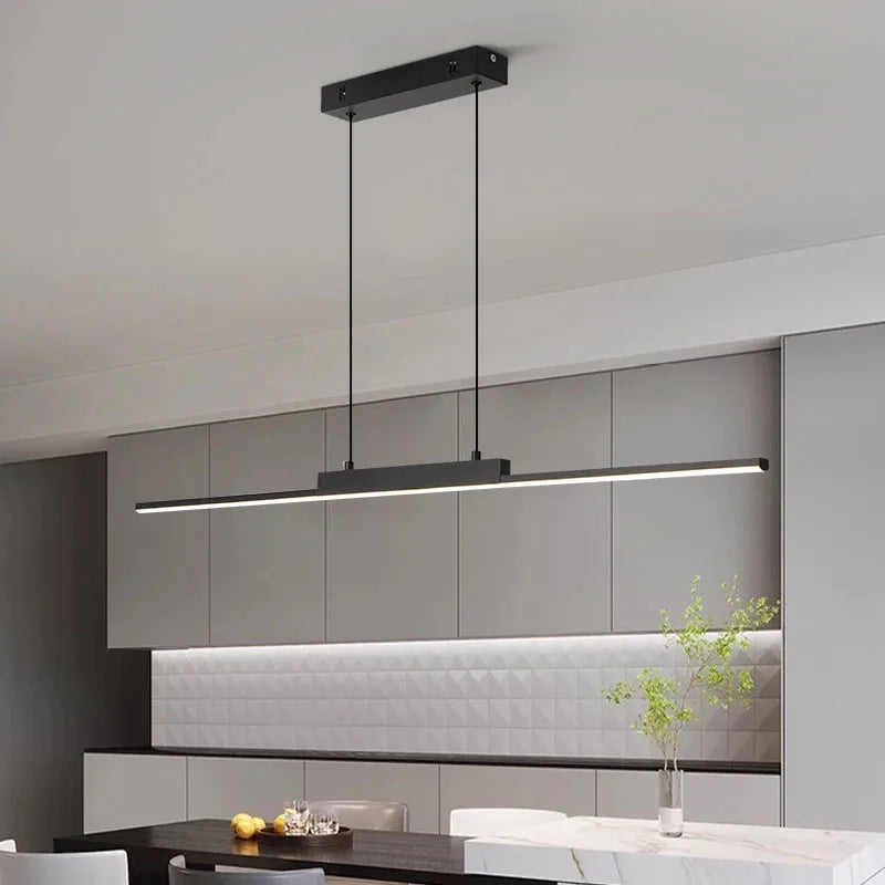 Minimalist Linear Panel LED Chandelier — Textured Pendant Light for Dining & Bedroom