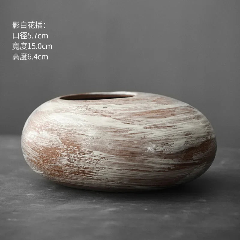 Japanese Black Terracotta Vase — Abstract Stoneware-Look Vessel
