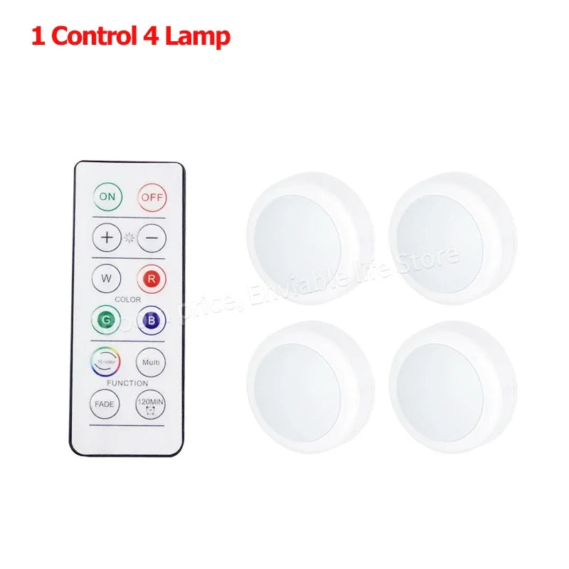 Remote Control Puck Light Kit — Battery-Powered Dimmable Cabinet Lights