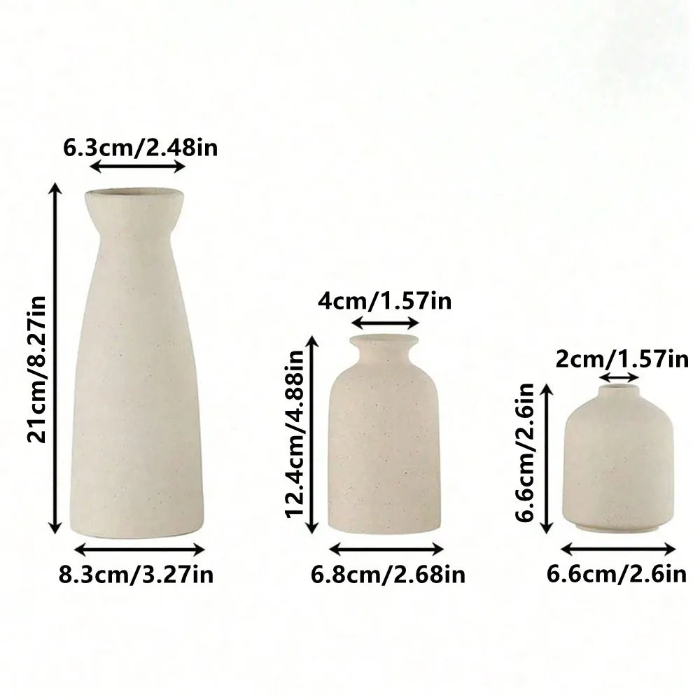 Bohemian Farmhouse Ceramic Vase Set (3-Piece) — Shelf & Table Decor
