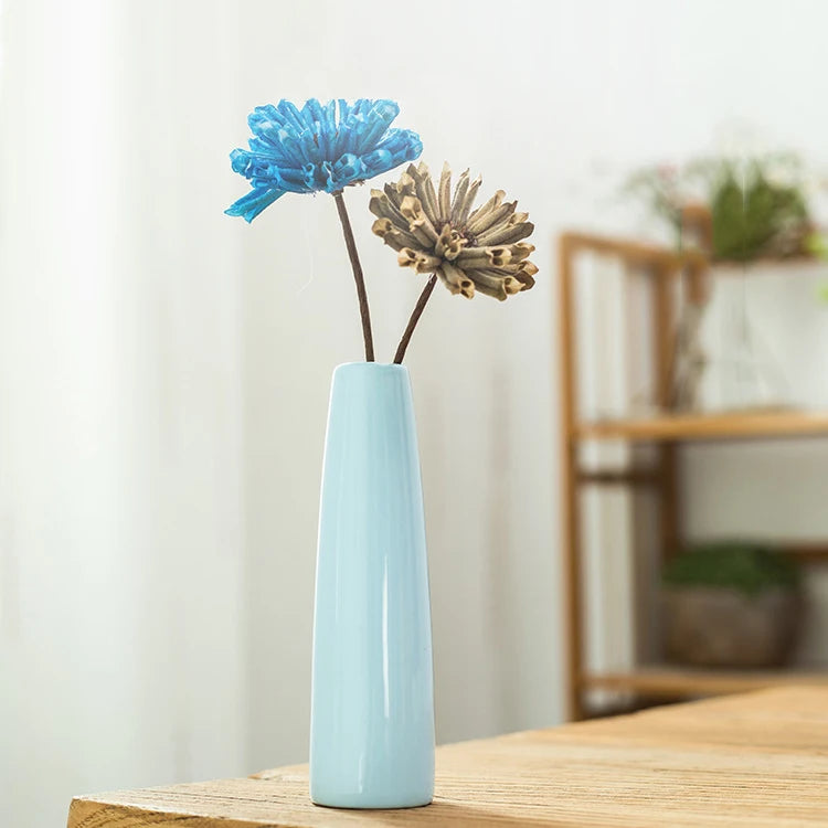 Slim Colorful Ceramic Vase — Desktop Hydroponic Flower Vessel