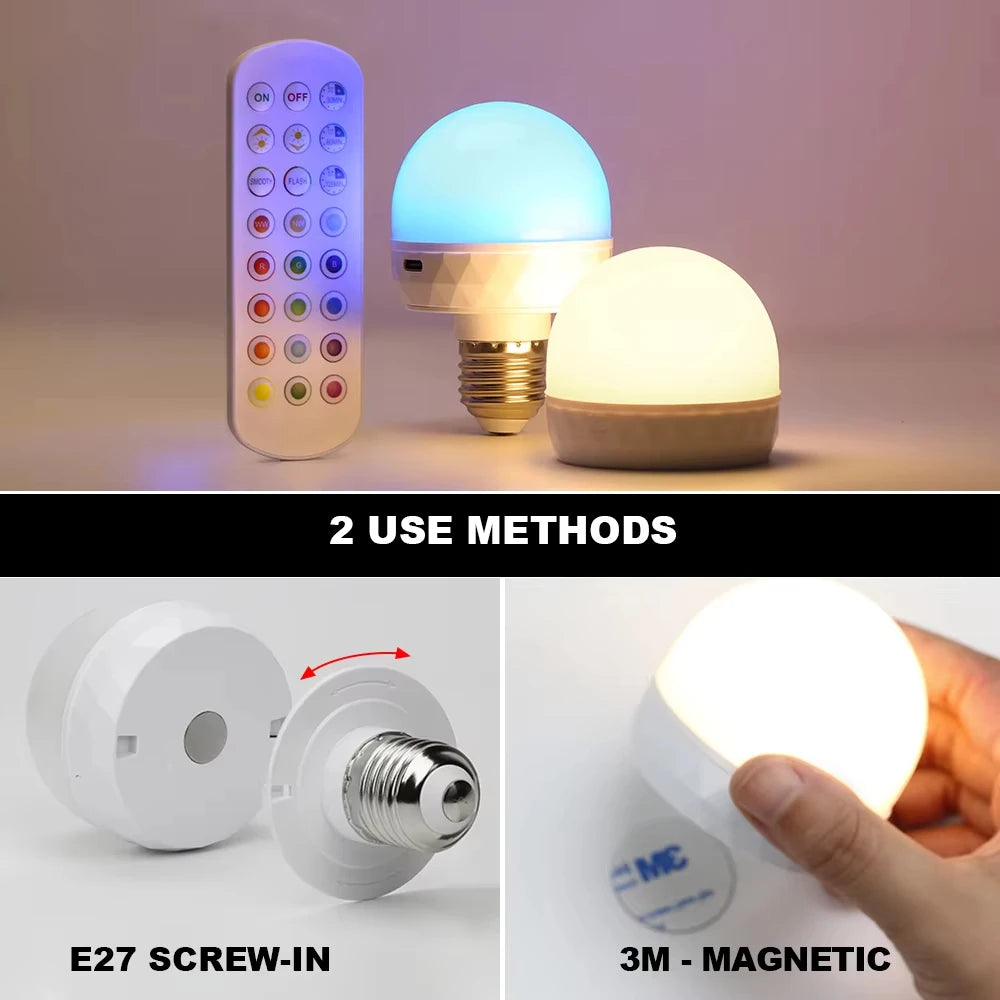 USB Rechargeable RGB LED Bulb — Smart Remote Dimmable Light