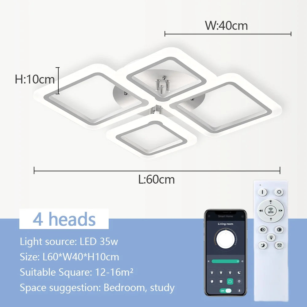 Nordic Square LED Ceiling Light — Remote Control Dimmable Pendant