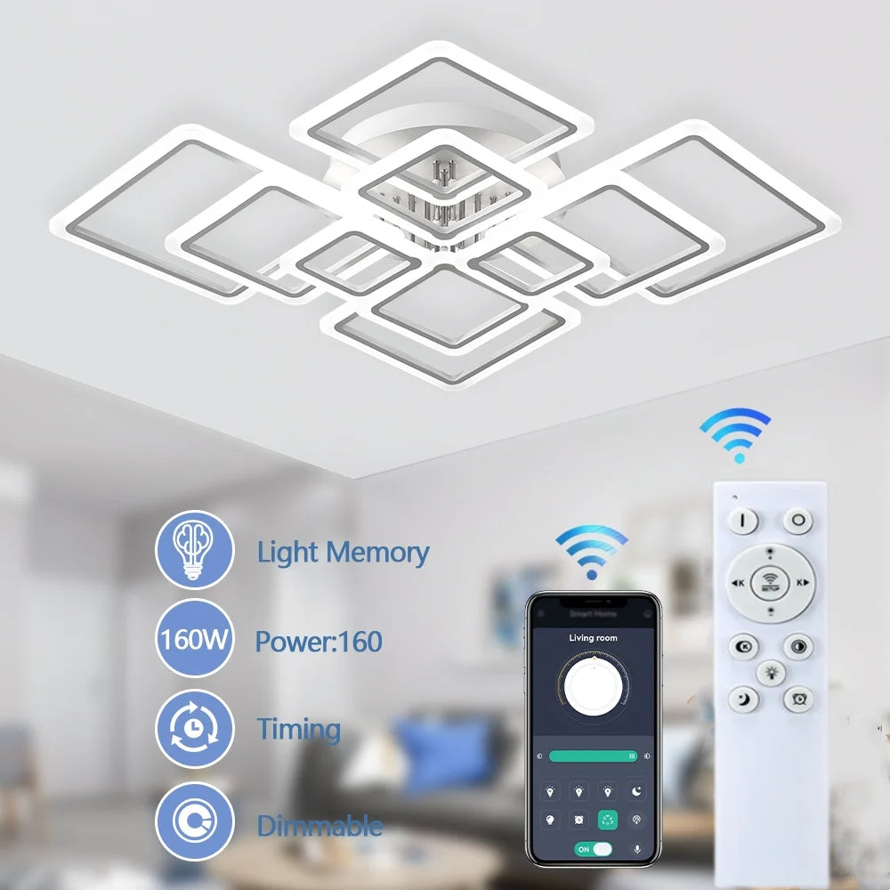 Nordic Square LED Ceiling Light — Remote Control Dimmable Pendant
