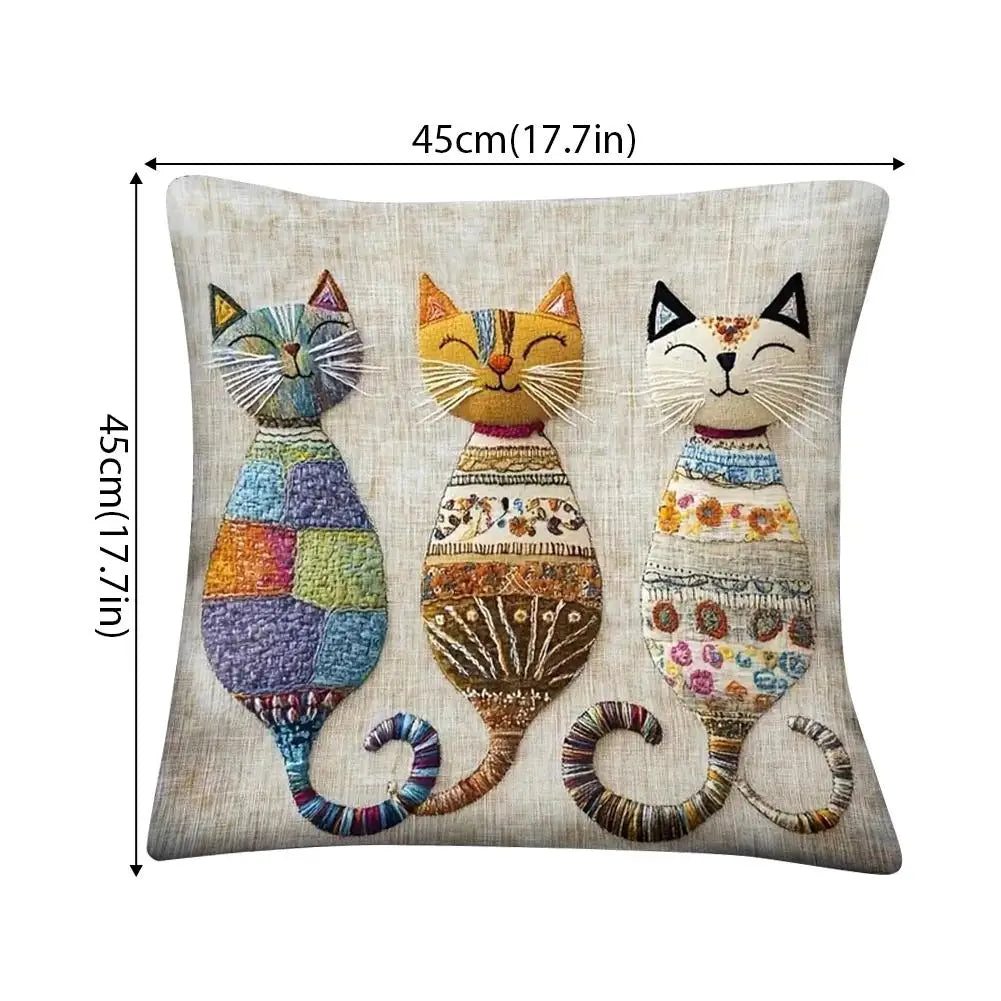 Cat-Patterned Pillow Cover — Playful 2D Print Sofa Cushion