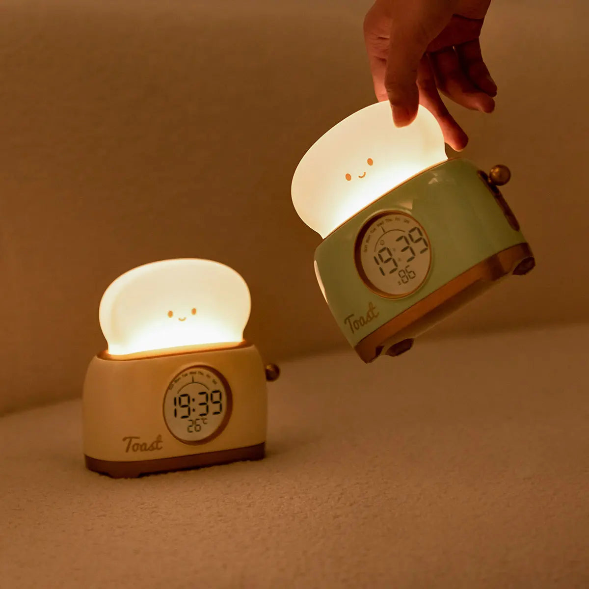Toaster Alarm Clock Night Light — Dimmable USB Rechargeable Kids Lamp