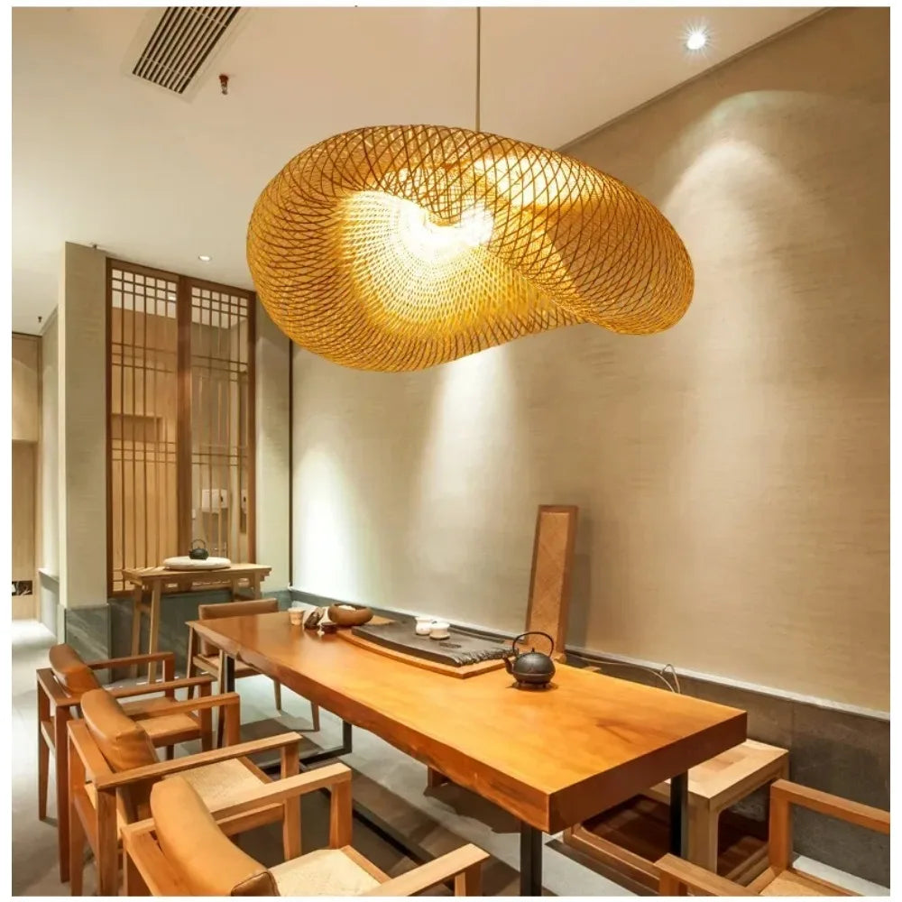 Handwoven Bamboo Pendant Light — Vintage Artisan Ceiling Fixture