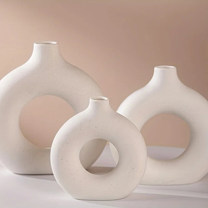 Ceramic Donut Vase — Round Boho Centerpiece for Dried Florals