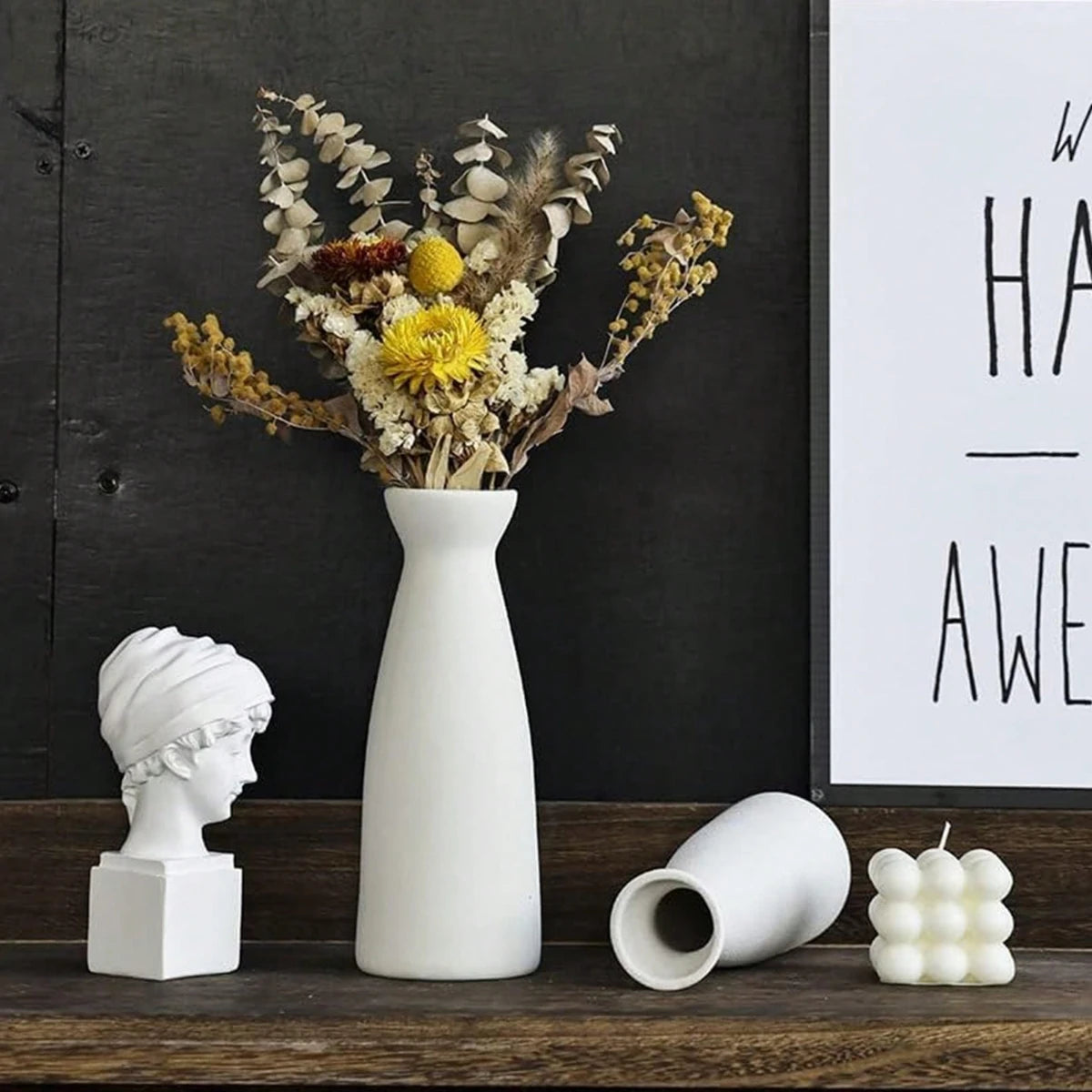 Bohemian Farmhouse Ceramic Vase Set (3-Piece) — Shelf & Table Decor