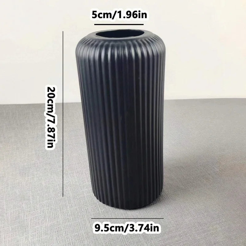 Chic Ribbed Ceramic-Look Vase — Compact Decorative Floral Piece