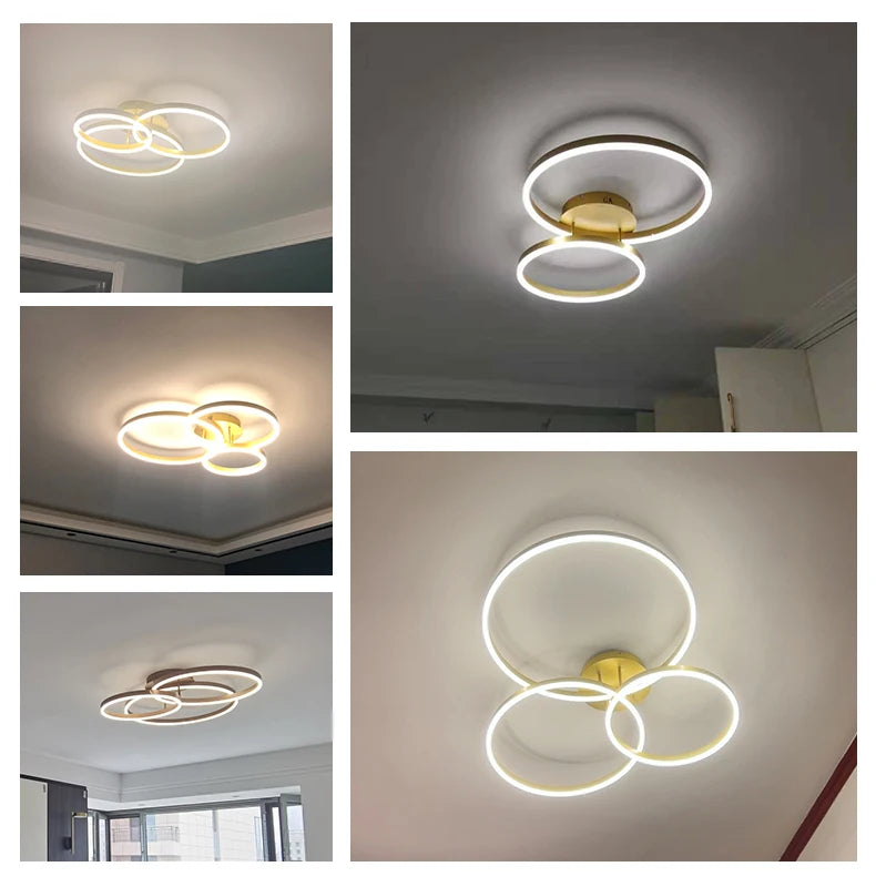 Gold Ring Chandelier — Modern Multi-Circle LED Ceiling Light