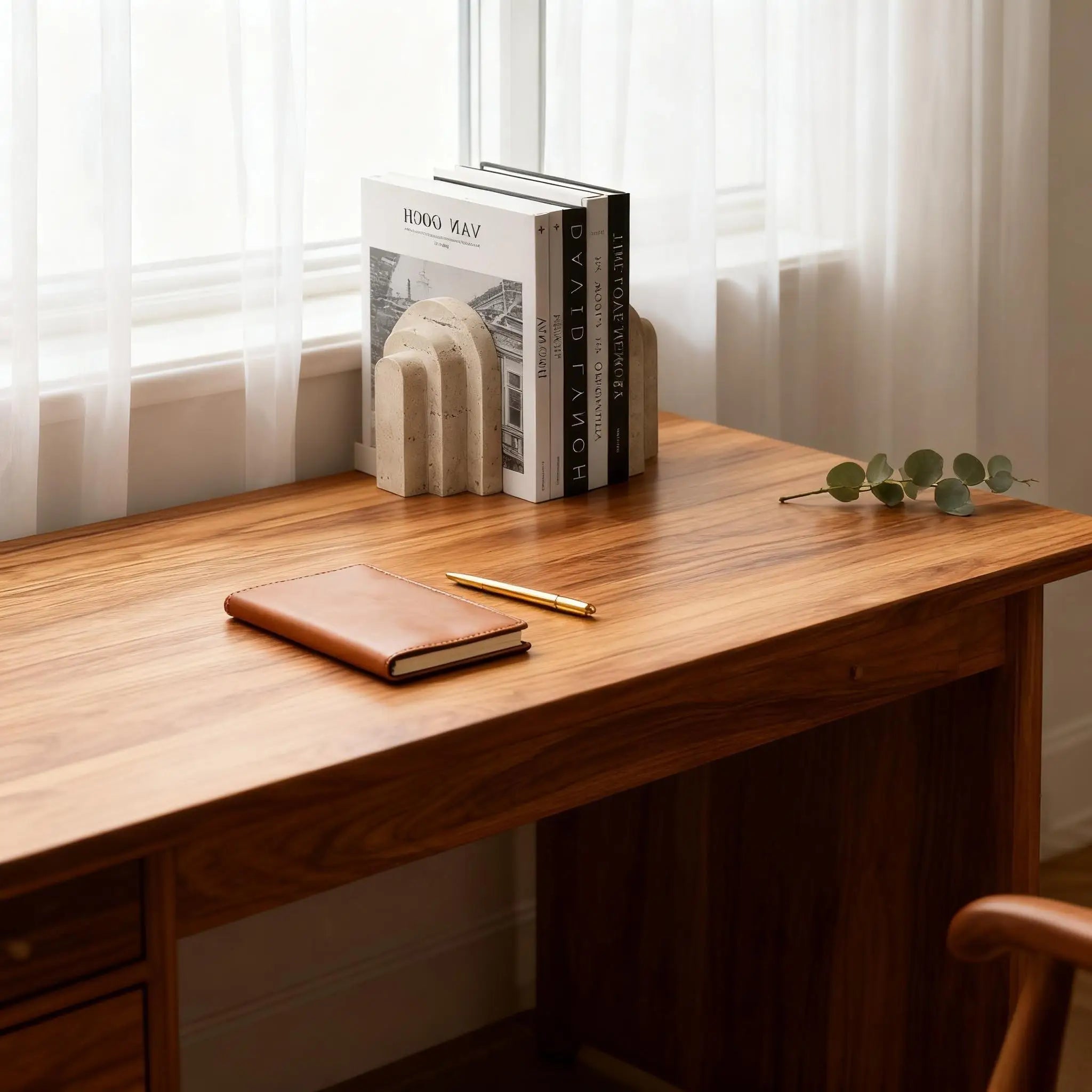 Travertine Natural Marble Bookend — Sculptural Stone Desk Accessory
