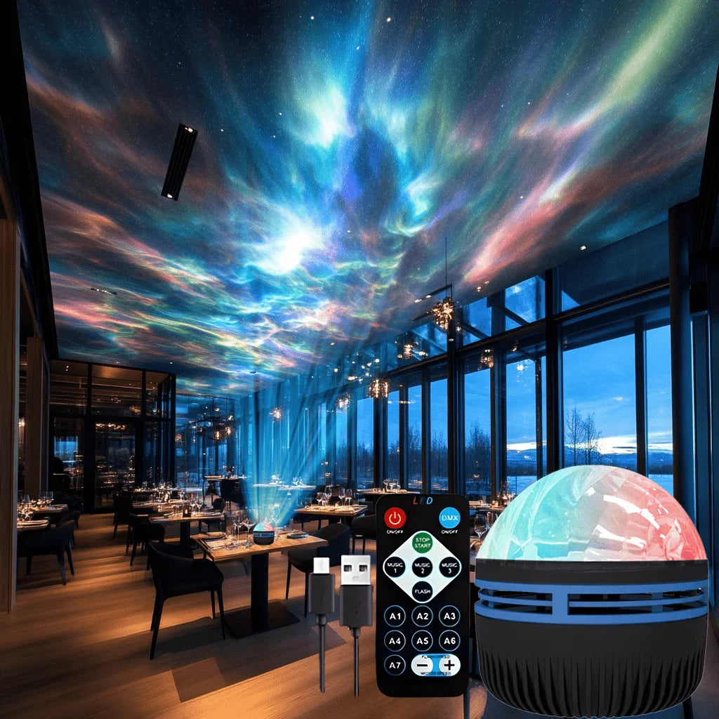 7-Color Starry Sky Aurora Projector — Remote Control Rotating Night Light