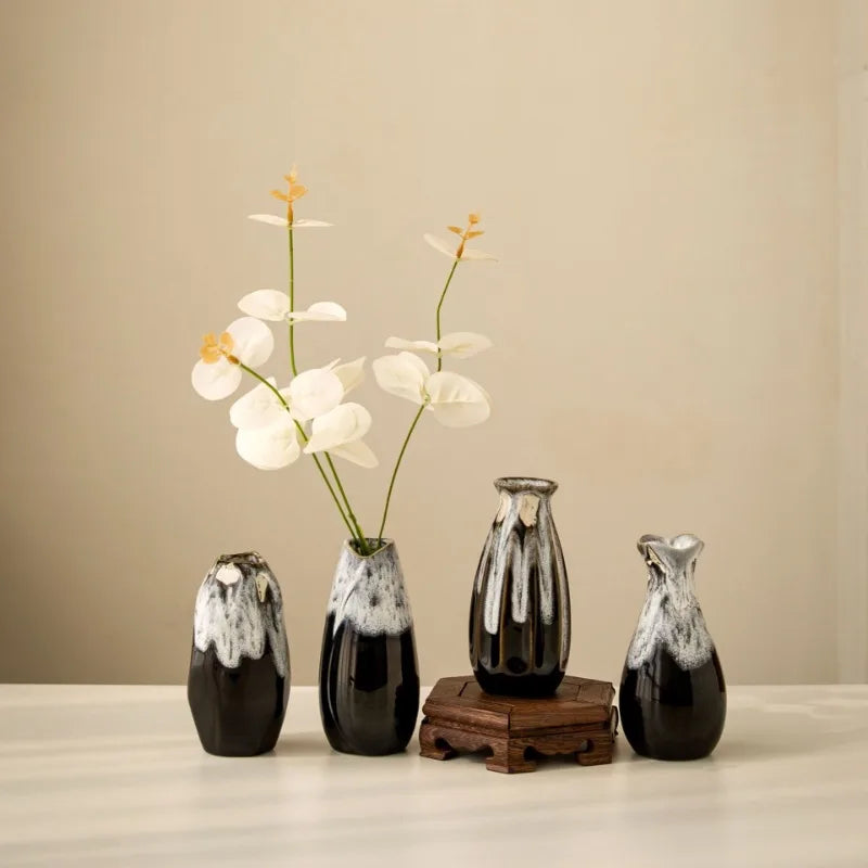Japanese Kiln-Glazed Ceramic Vase — Handmade Retro Foyer Vessel