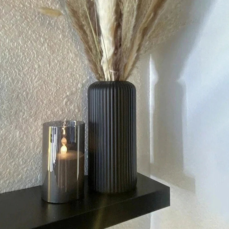 Striped Ceramic-Look Flower Vase — Modern Decorative Vessel
