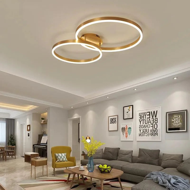 Gold Ring Chandelier — Modern Multi-Circle LED Ceiling Light